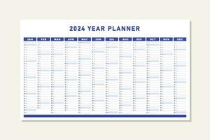 2024 year planner calendar in blue vector design template