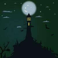 Vector scary halloween background with full moon