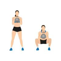 Woman doing Kettlebell goblet squat Front view exercise. Flat vector illustration isolated on white background. workout character set