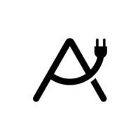 Letter A with plug symbol logo template illustration. Suitable for electric, thunder, computer, lightning brand, mark. vector