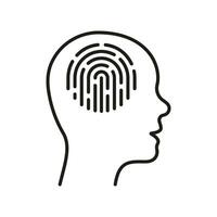 Self Identity Line Icon. Fingerprint in Human Head Linear Pictogram. Identify Thumbprint Outline Sign. Self Identification. Intellectual Process Symbol. Editable Stroke. Isolated Vector Illustration.