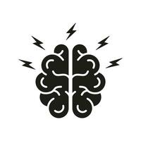 Brainstorm Glyph Pictogram. Think about Creative Idea Solid Sign. Human Brain with Lightning, Brainstorming Concept Silhouette Icon. Intellectual Process Symbol. Isolated Vector Illustration.