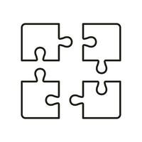 Jigsaw Square Pieces Match Linear Pictogram. Puzzle Challenge, Teamwork, Logic Game, Idea, Outline Sign. Combination Solution Line Icon. Editable Stroke. Isolated Vector Illustration.