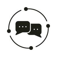 Speech Bubble in Circle Silhouette Icon. Conversation, Talk, Communication, Dialogue Glyph Pictogram. Chat Balloon, Discussion Solid Sign. Two Simple Speech Buble Symbol. Isolated Vector Illustration.