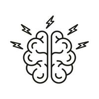 Brainstorming, Intellectual Process Symbol. Brainstorm Line Icon. Human Brain with Lightning Linear Pictogram. Think about Creative Idea Outline Sign. Editable Stroke. Isolated Vector Illustration.