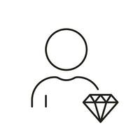 Corporate Ideology Outline Symbol. Man with Diamond, Employee Value Line Icon. Person is Core Values at Work Linear Pictogram. Business Principles Sign. Editable Stroke. Isolated Vector Illustration.