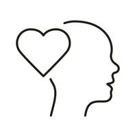 Empathy, Passion, Sympathy Feeling Line Icon. Human Head and Heart Shape Linear Pictogram. Kindness Emotion Outline Sign. Intellectual Process Symbol. Editable Stroke. Isolated Vector Illustration.