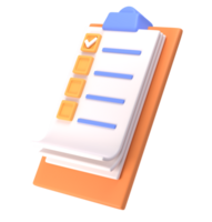 3d white clipboard icon task management todo check list on orange plane background. Work project plan concept, isolated transparent png, posting plan. productivity checklist png