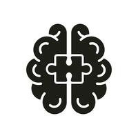 Puzzle and Brain Glyph Pictogram. Find Creative Solution, Problem Solving Solid Sign. Jigsaw in Human Mind Silhouette Icon. Idea, Memory and Education Concept. Isolated Vector Illustration.