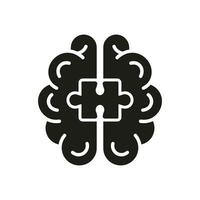 Puzzle and Brain Glyph Pictogram. Find Creative Solution, Problem Solving Solid Sign. Jigsaw in Human Mind Silhouette Icon. Idea, Memory and Education Concept. Isolated Vector Illustration.