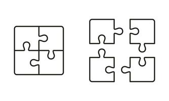 Puzzle Pieces Assemble and Disassemble, Game Combination Line Icon Set. Teamwork, Strategy, Integration Outline Sign. Unfinished Jigsaw Linear Pictogram. Editable Stroke. Isolated Vector Illustration.