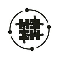 Jigsaw, Puzzle Solution Silhouette Icon. Development, Workflow of Teamwork, Idea and Challenge Game Solid Sign. Logic Combination, Square Pieces Match Glyph Pictogram. Isolated Vector Illustration.