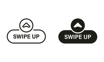 Slide Drag Button Line and Silhouette Icon Set. Action Scroll Button Pictogram. Swipe Up Button, Arrow Up Creative Symbol Collection on White Background. Isolated Vector Illustration.