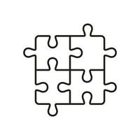 Square Puzzle. Logic Game, Teamwork, Idea Concept Outline Icon. Jigsaw Pieces Matches Linear Pictogram. Solution, Challenge, Combination Line Sign. Editable Stroke. Isolated Vector Illustration.