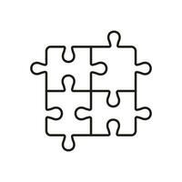 Square Puzzle. Logic Game, Teamwork, Idea Concept Outline Icon. Jigsaw Pieces Matches Linear Pictogram. Solution, Challenge, Combination Line Sign. Editable Stroke. Isolated Vector Illustration.