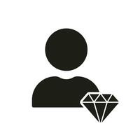 Man with Diamond, Employee Value Silhouette Icon. Business Principles Symbol. Corporate Ideology Glyph Pictogram. Person is Core Values at Work Solid Sign. Isolated Vector Illustration.a