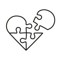 Jigsaw in Heart Shape with Missing Piece Line Icon. Puzzle Pieces Match Together Human Relationships, Love, Romance Dating, Harmony Linear Pictogram. Editable Stroke. Isolated Vector Illustration.