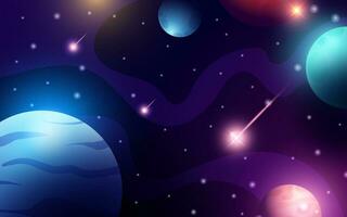 Realistic galaxy background with colorful planets vector