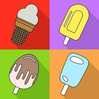Set of four ice creams in flat style isolated on colorful background with shadow. Vector illustration