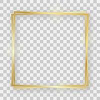 Double gold shiny square frame with glowing effects and shadows vector