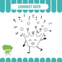 Connect dots game for preschool kids. Broccoli vector