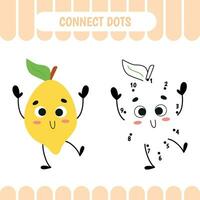 Connect dots. Join and color lemon for kids vector