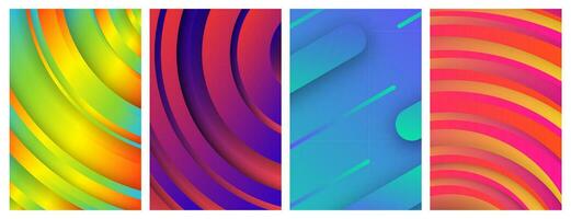 Abstract trendy geometric backgrounds. Stories banner design. Set of four beautiful futuristic dynamic pattern design. Vector illustration