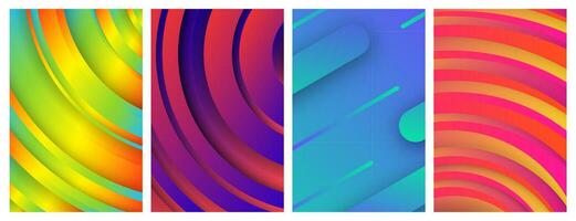 Abstract trendy geometric backgrounds. Stories banner design. Set of four beautiful futuristic dynamic pattern design. Vector illustration