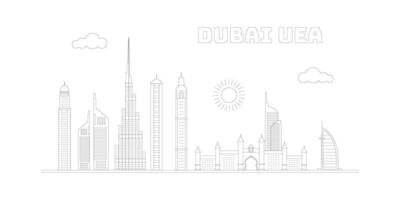 dubai uni emirato árabe paisaje urbano horizonte bosquejo ilustración vector. vector