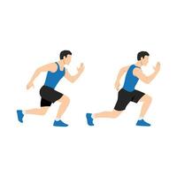 Man doing Alternating lunge jump exercise. Flat vector illustration isolated on white background