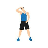 Man doing Neck stretch exercise. Flat vector illustration isolated on white background