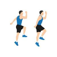 Man doing Power skips exercise. Flat vector illustration isolated on white background