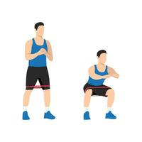 Man doing Banded squat exercise. Flat vector illustration isolated on white backgroundMan doing Banded squat exercise.