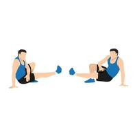 Man doing Functional kick sits exercise. Flat vector illustration isolated on white background