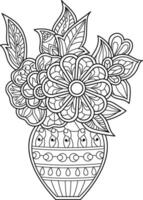 Vector illustration of a Vase with flower bouquet. coloring page for adults