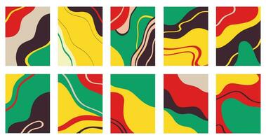 Collection of multicolored abstract paintings against white background vector