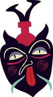 ugly angry devil with a face in the mask . Strange Halloween characters vector