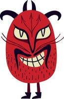 Red devil with a creepy face. Vibrant bright Strange ugly Halloween characters. vector