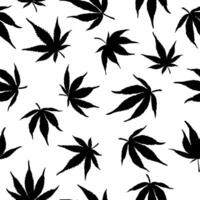 Seamless pattern of black hemp on a white background. Marijuana pattern. vector