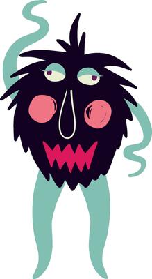 Cute funny character monster gin with funny smile face.