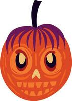 funky pumpkin with an evil muzzle, An illustration in a modern childish hand-drawn style vector