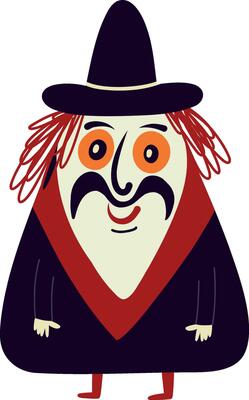 A strange funny Halloween character in a costume and hat