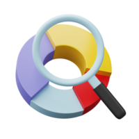 Business chart graphics and Magnifying glass, diagram, pie chart 3D render Illustration. png