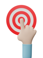 Hand cursor clicking in the center of the red dart board or target isolated on transparent background png