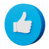 Thumb up, Like icon. Social media sign, technology design banner on transparent background. 3D render illustration. png