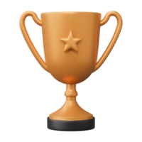 Bronze champion trophy cup award with gold star. Concept of Winner prize, sport award, success. 3D render Illustration. png