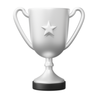 Sillver champion trophy cup award with gold star. Concept of Winner prize, sport award, success. 3D render Illustration. png