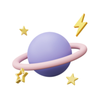 3D Icon Planet with ring around and stars. Saturn, Jupiter, Uranus or Neptune isolated on transparent background png