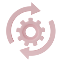 3D render, Gear with reprocessing sign line icon. Update, cycle, arrow isolated on transparent background. Processing concept png