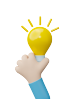 Hand hold Light bulb idea thinking or solution business. Great ideas competition, Creative idea concept. 3D rendering png